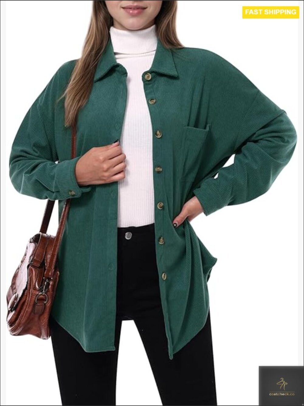 Oversized Corduroy Shacket Jacket Button Down Long Sleeve with Pocket Casual